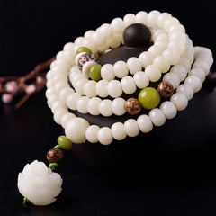 White Jade Bodhi Seed Mala - 108 Beads BraceletNecklace